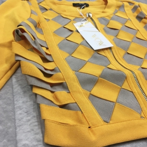 WoW Couture Zip Front Checkered Cropped Side Cutout Jacket Top 90s Y2K Clubwear - Picture 8 of 9